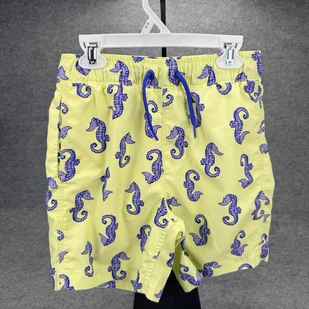 Gap Kids Surf Boys Swim Trunk Size L 10 Yellow Purple Seahorse Print Board Short